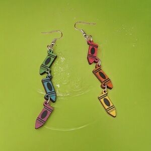 Colorful Crayon Tassel Dangle Earrings Creative Stationery Ear Decoration School